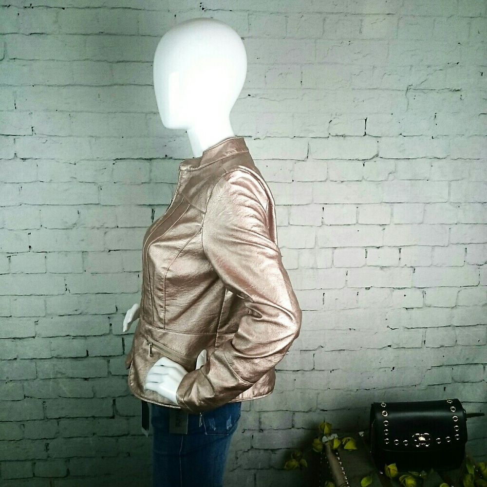 NWT Baccini Rose gold faux leather jacket w/ pckts - Picture 2 of 6
